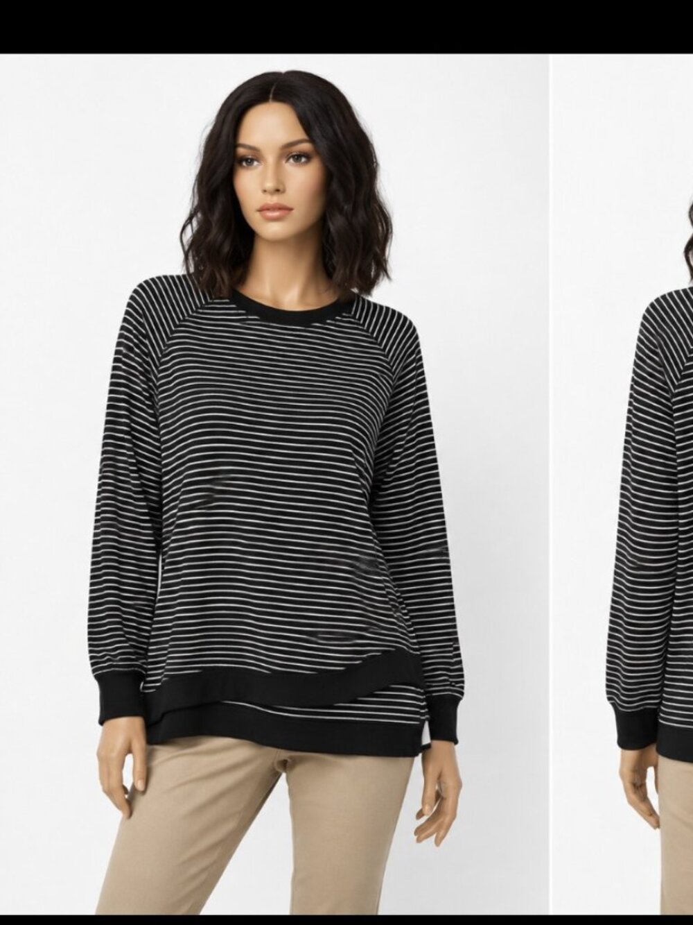 Danskin Striped Women's Long Sleeve  Tunic Top Round Crew Neck Size Xl